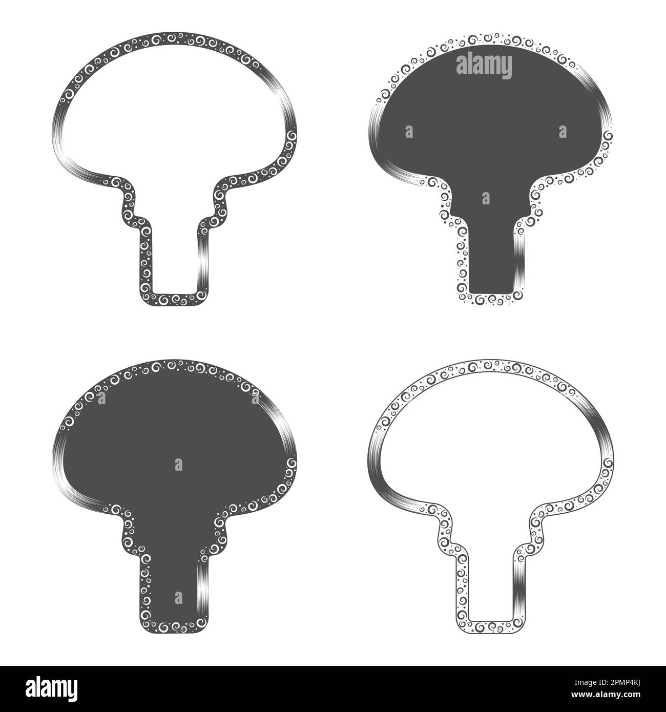 Set of black and white illustration with fly agaric mushroom. Isolated vector objects on white background. Stock Vector
