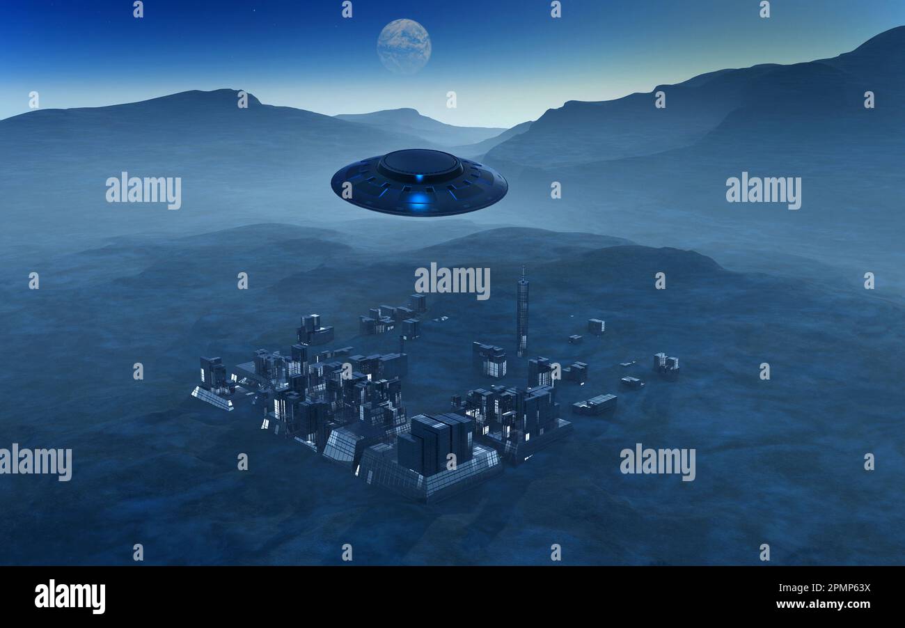 City On The Dark Side Of The Moon Stock Photo