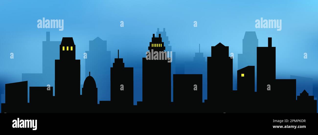 Flat Black Cityscape Silhouette city buildings set Modern Stock Vector ...