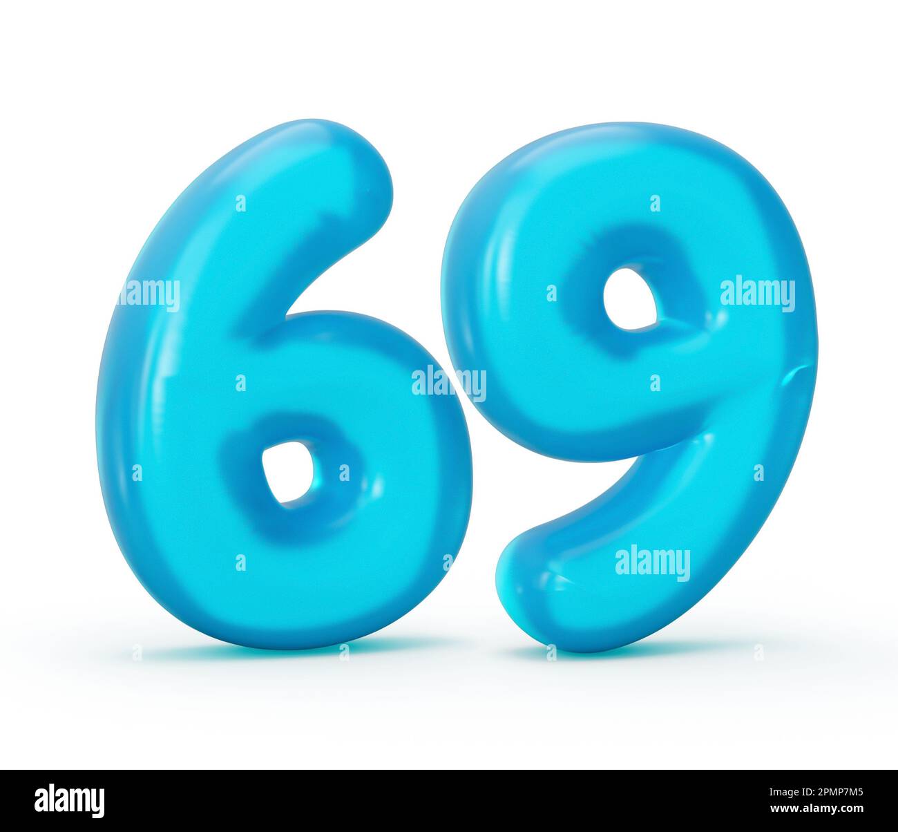 Isolated image of a blue number 69 made from liquid on a plain white background Stock Photo