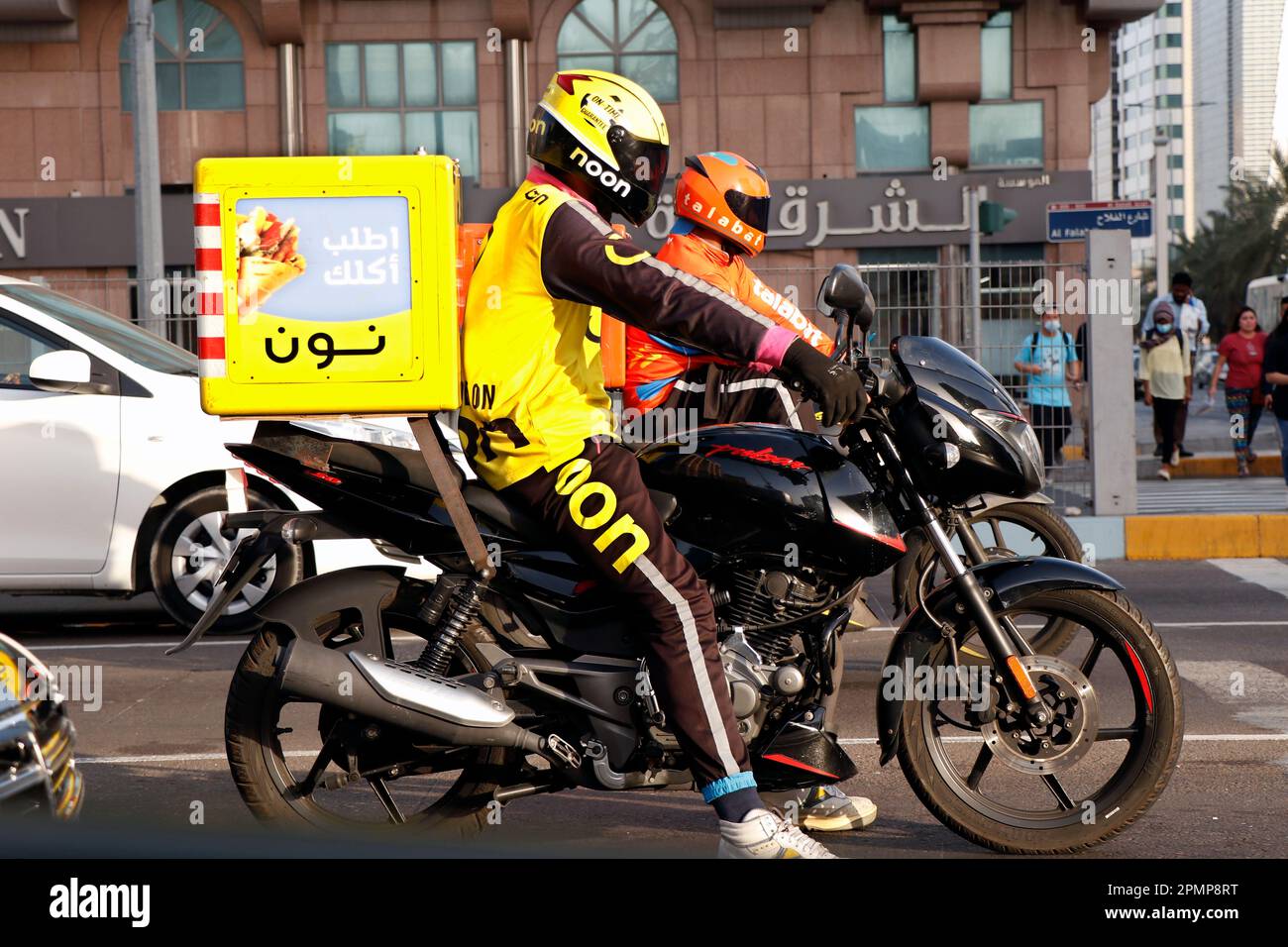 Dubai, United Arab Emirates April 12, 2023 man on a motor bike for