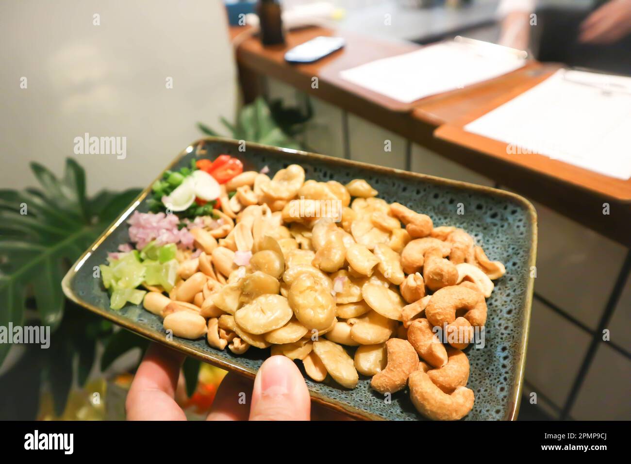 Broad bean , cashew nut and peanuts or fava beans with vegetable Stock