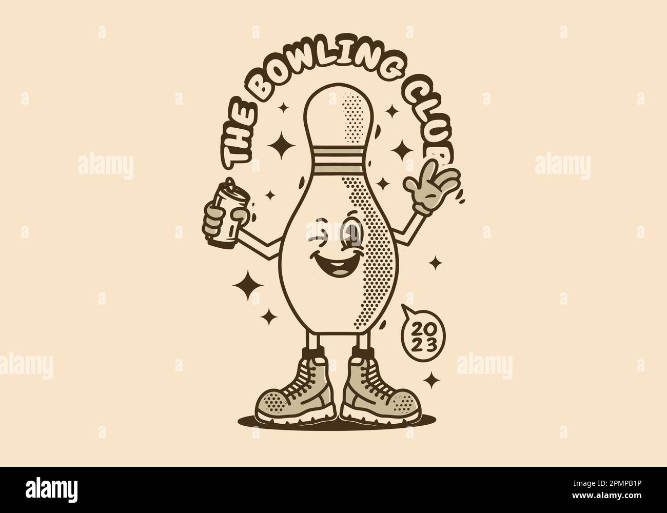 Mascot character design of a bowling pin holding a beer can Stock Vector