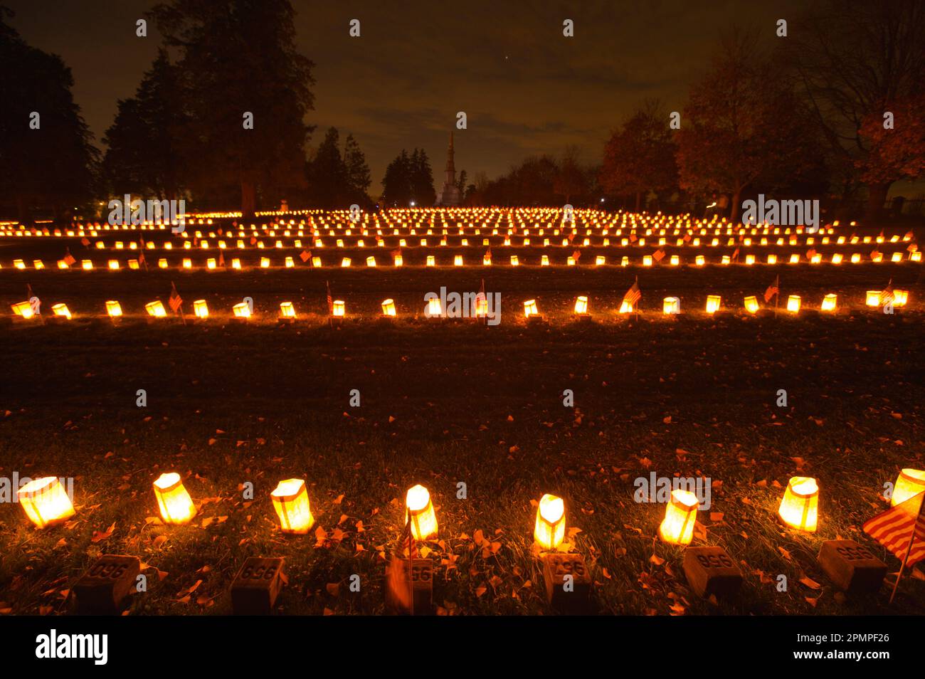 Illuminated lanterns at the anniversary celebration of Lincoln's Gettysburg address, November 19th, 1863 Stock Photo