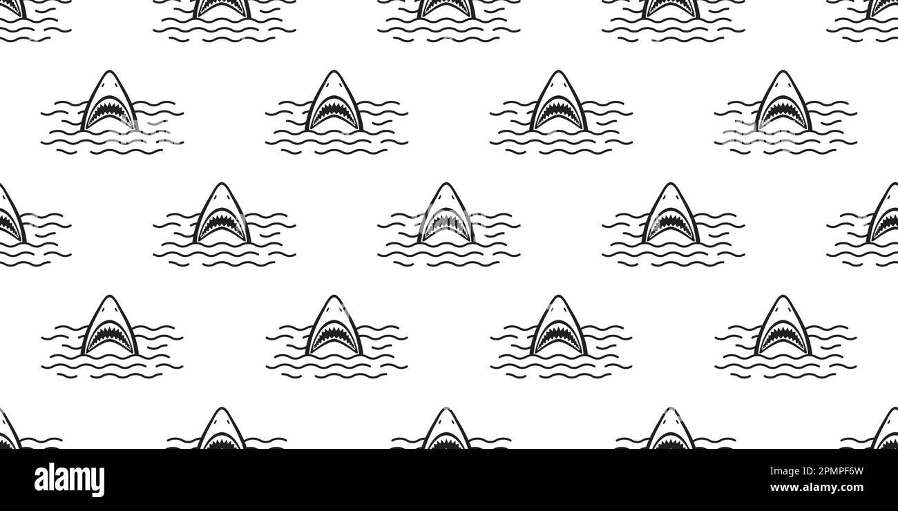 Shark Seamless Pattern vector fin dolphin fish ocean isolated background wallpaper white Stock Vector