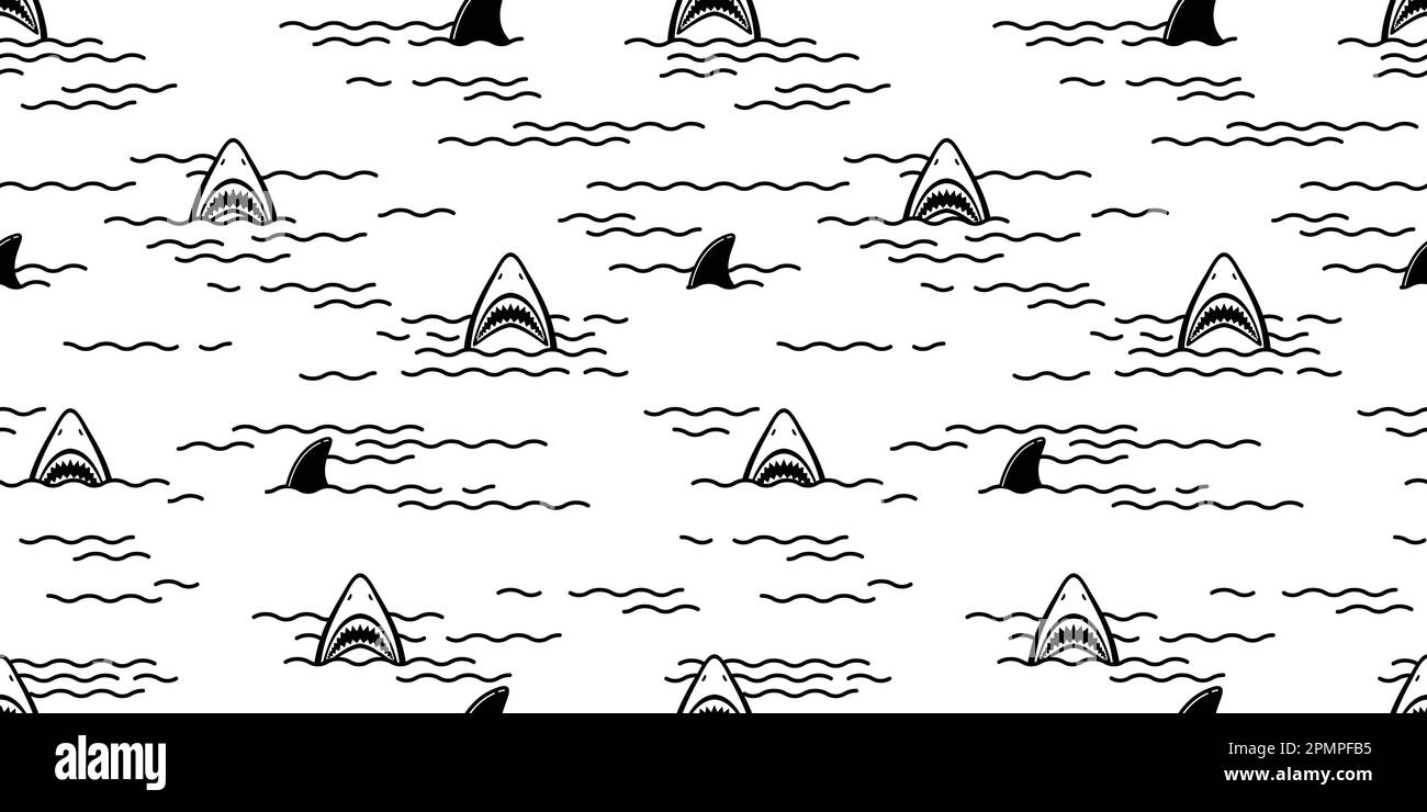 Shark Seamless Pattern fin dolphin fish ocean vector isolated wallpaper background white Stock Vector