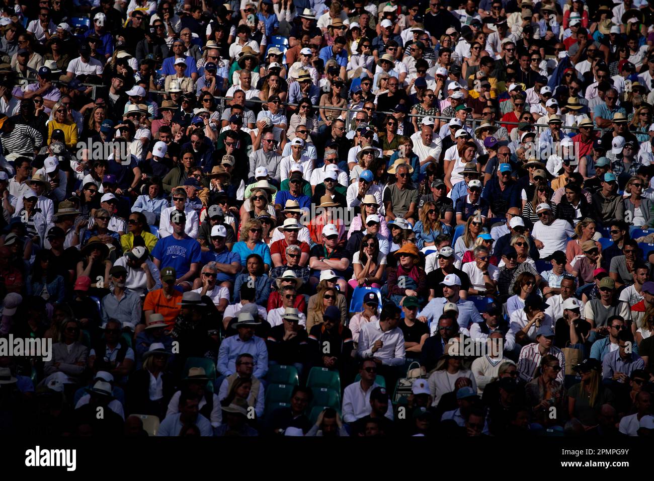 Fans watch the Monte Carlo Tennis Masters quarterfinals match between Lorenzo Musetti and Jannik Sinner, both of Italy, in Monaco, Friday, April 14, 2023