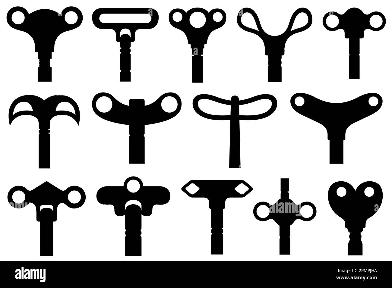 Set of different wind up keys isolated on white background Stock Photo
