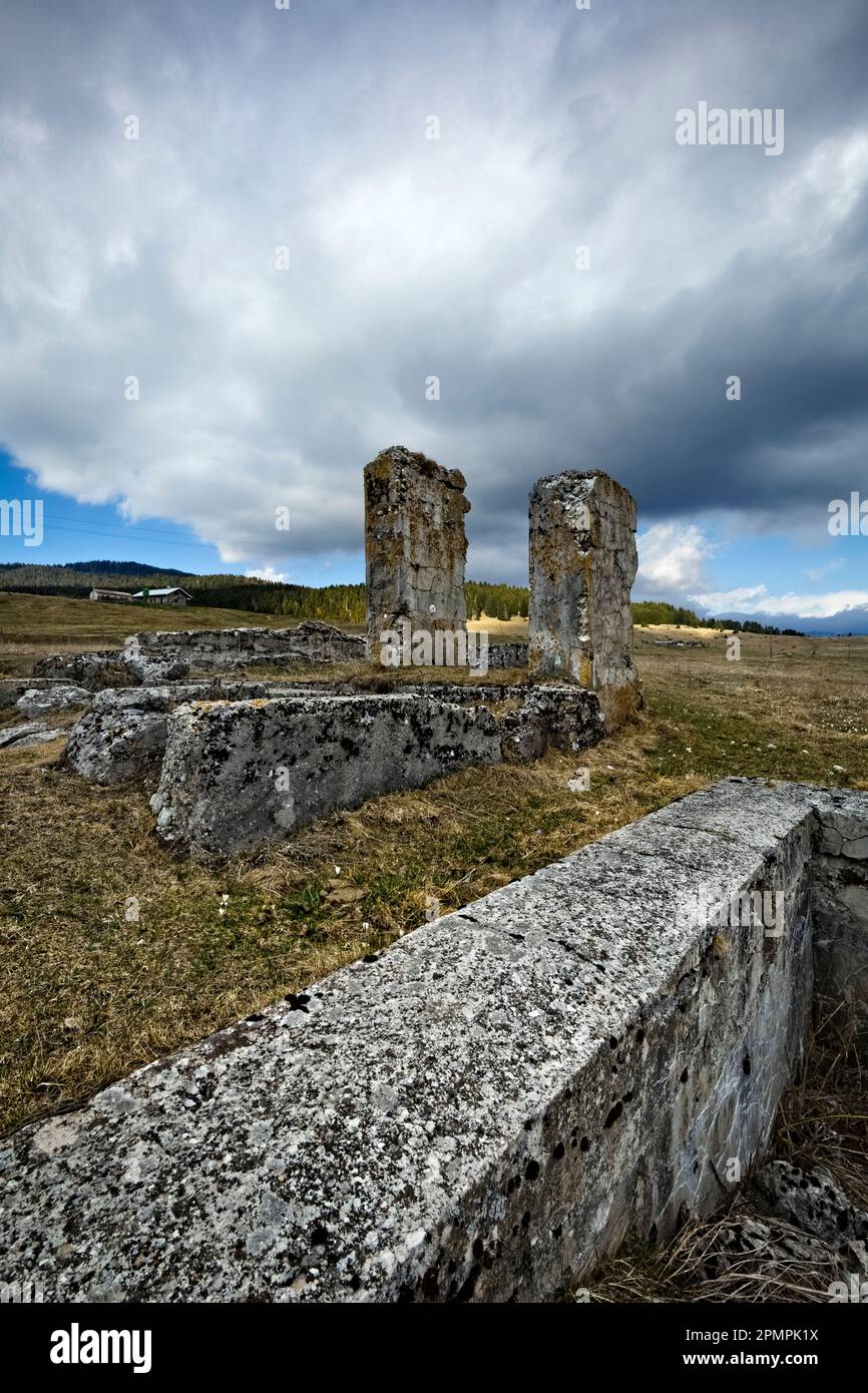 Vezzena Pass: ruins of the cableway station built by the Austro-Hungarian army during the Great War. Levico Terme, Trentino, Italy. Stock Photo