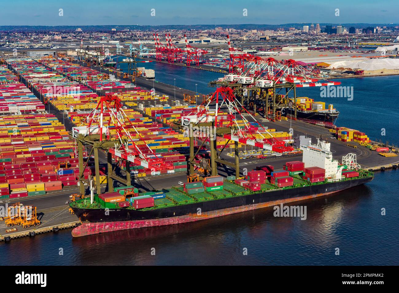 Container Shipping Yard, Port of Elizabeth, Newark, New Jersey Stock Photo
