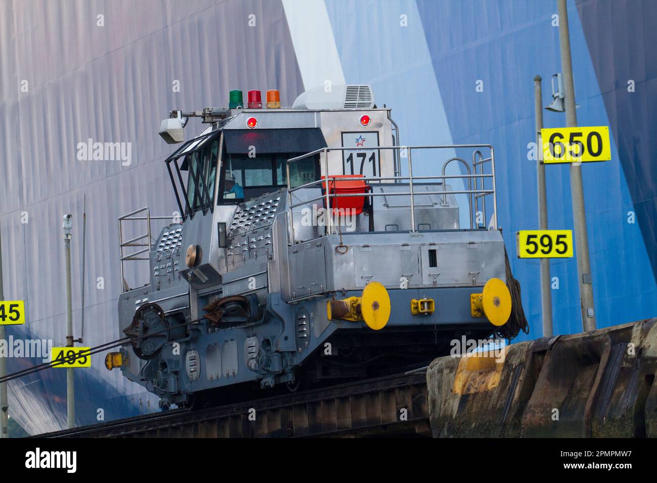 Guiding train on the Panama Canal; Panama Stock Photo