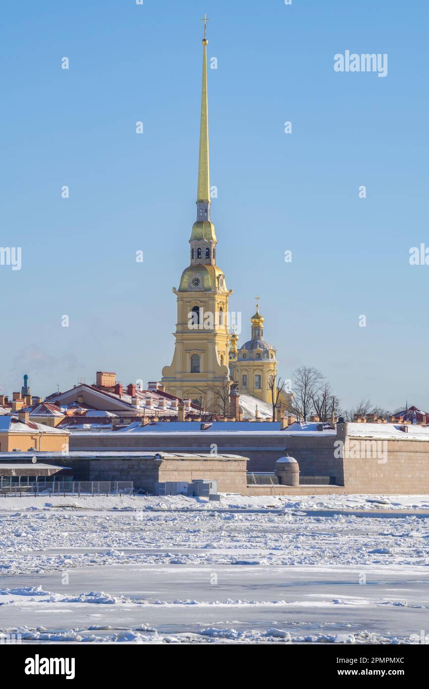 Cathedral of the Apostles Peter and Paul in the Peter and Paul Fortress on a sunny April day. Historic center of St. Petersburg, Russia Stock Photo