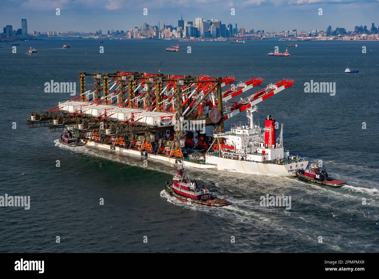 Next Generation; Massive Post Panamax Cranes Arriving at Port Newark Container Terminal, NJ Made and shipped from China! Stock Photo