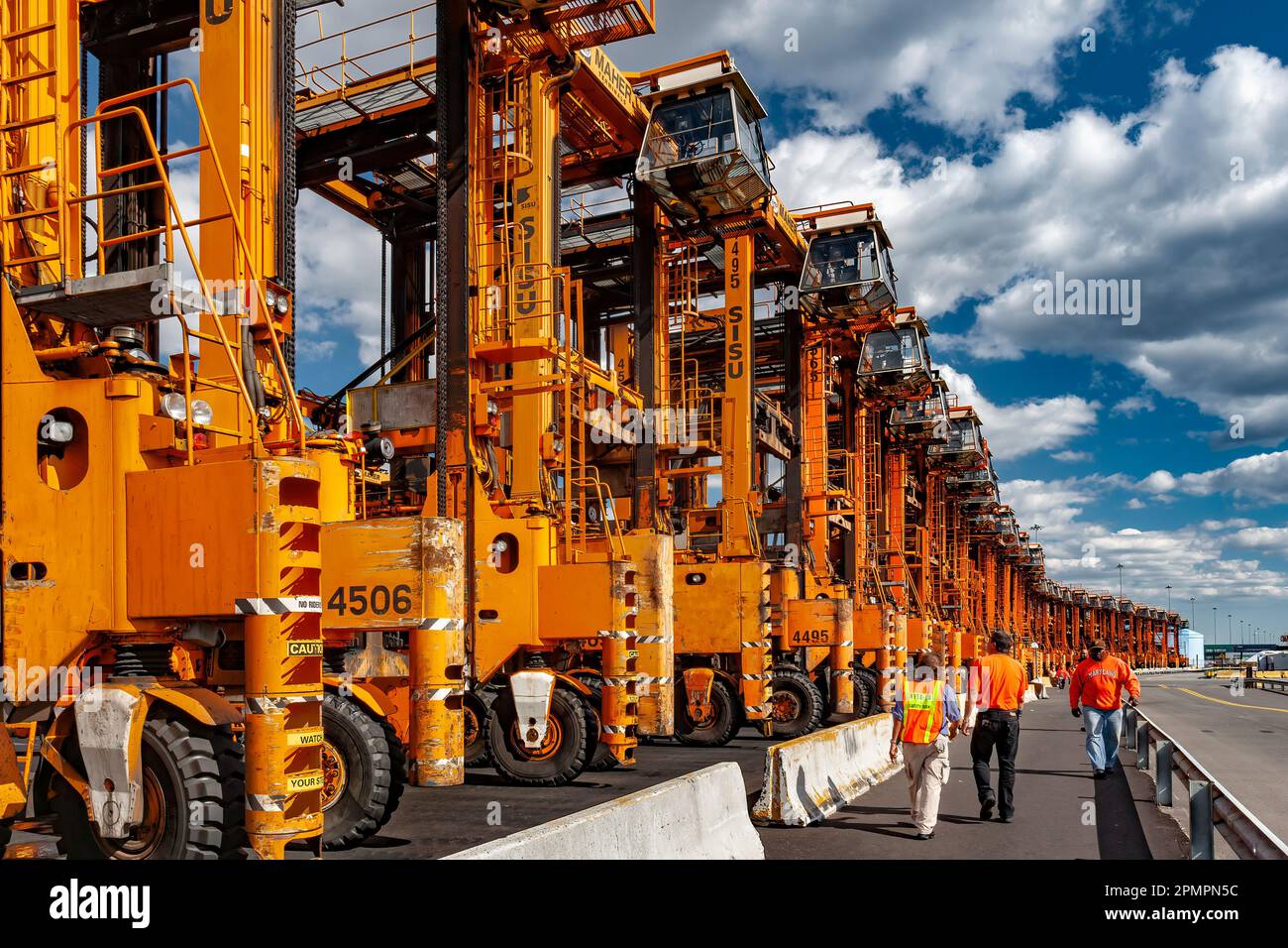 Parked Straddles, Container Shipping Yard, Port of Elizabeth, Newark, New Jersey Stock Photo