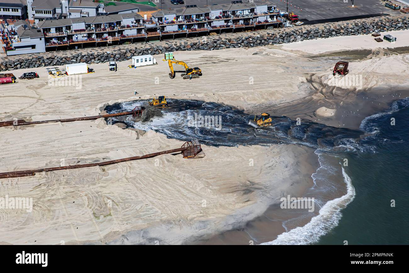 New Jersey Shore Beach Reclamation Project, Monmouth, NJ (after Hurricane Sandy) Stock Photo