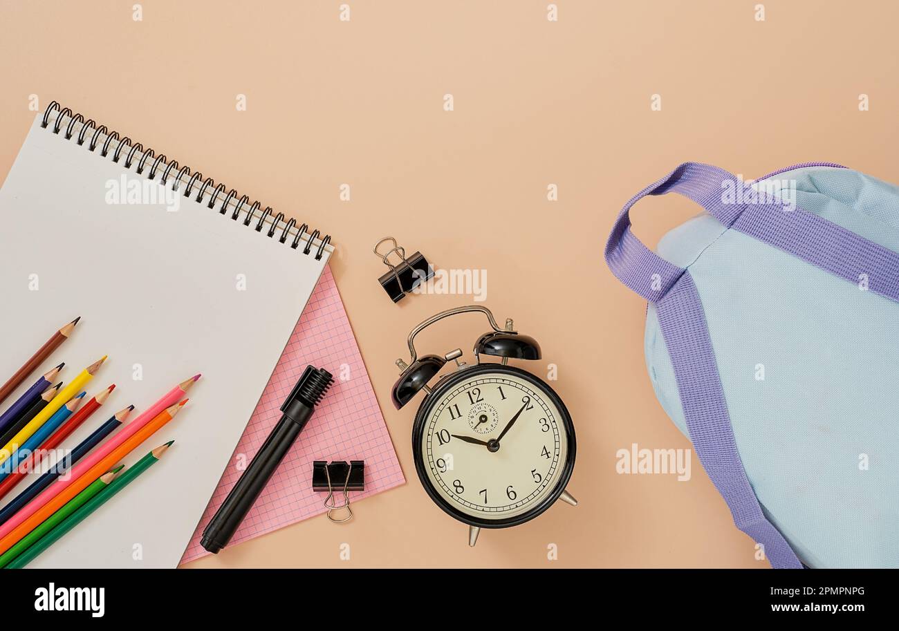 Back to school, school subjects, layout on a light flesh background ...