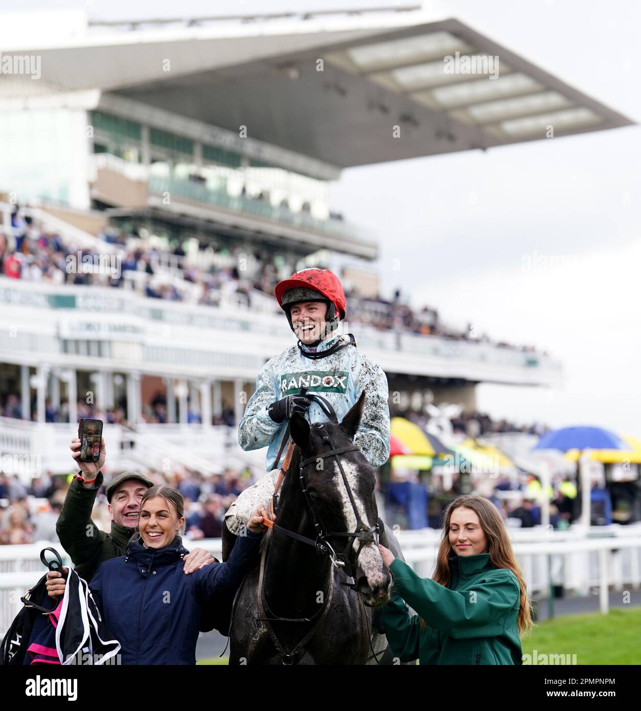 Jockey Liam Harrison celebrates winning The Abersoch Land And Sea Handicap Hurdle on Punctuation