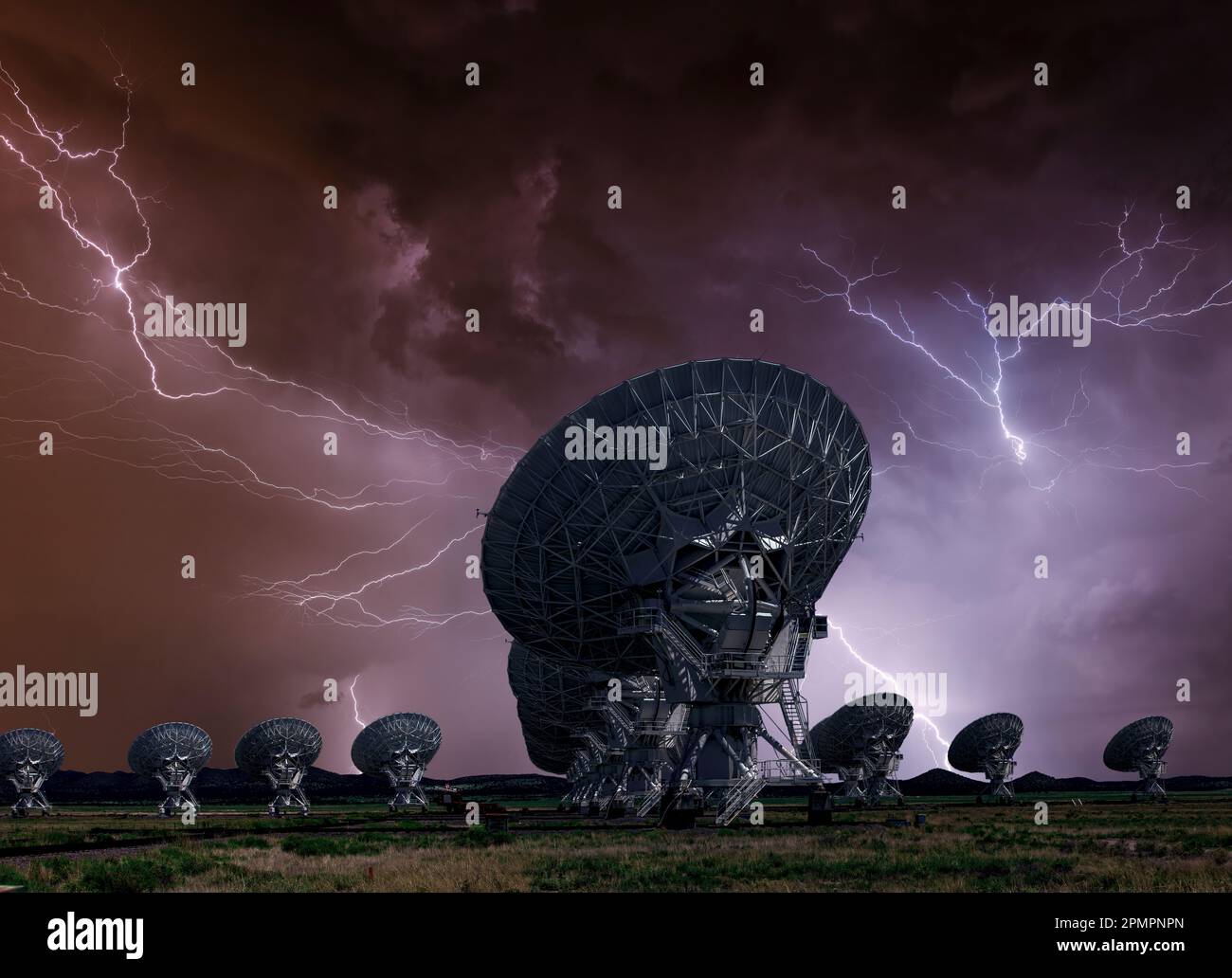 Dramatic Storm and the VLA - Very Large Array - Radio Telescope in Socorro, New Mexico Stock Photo