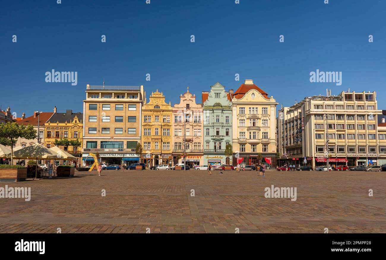 PILSEN, CZECH REPUBLIC, EUROPE Colorful building facades in the Main Square of Pilsen Stock