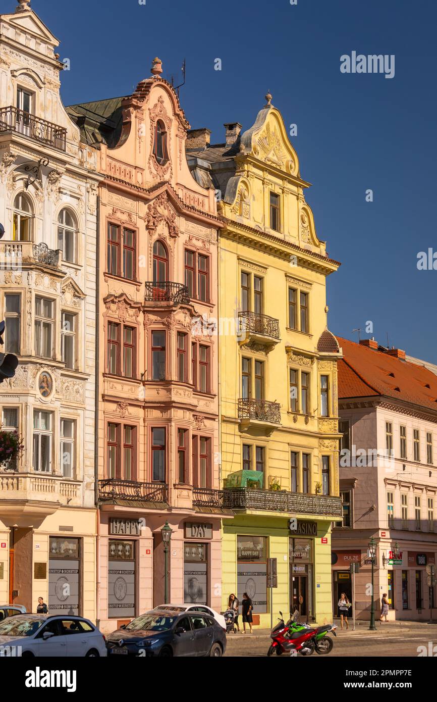PILSEN, CZECH REPUBLIC, EUROPE Colorful building facades in the Main Square of Pilsen Stock