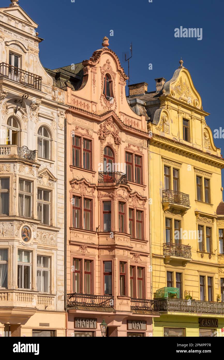 PILSEN, CZECH REPUBLIC, EUROPE Colorful building facades in the Main Square of Pilsen Stock