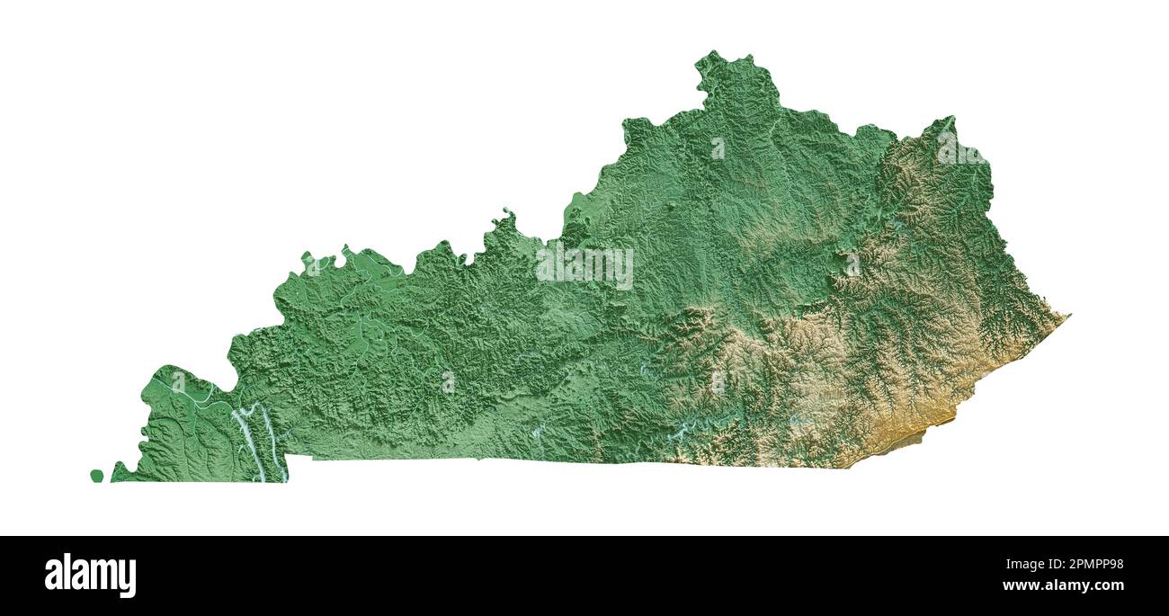 The US state of Kentucky. Highly detailed 3D rendering of shaded relief ...
