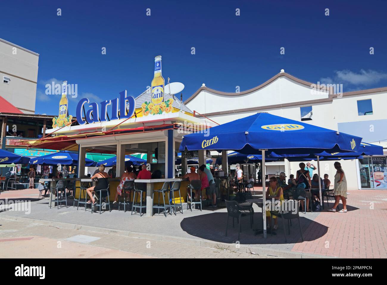 Portside bar selling Carib beer, Philipsberg, St Maarten Stock Photo Alamy