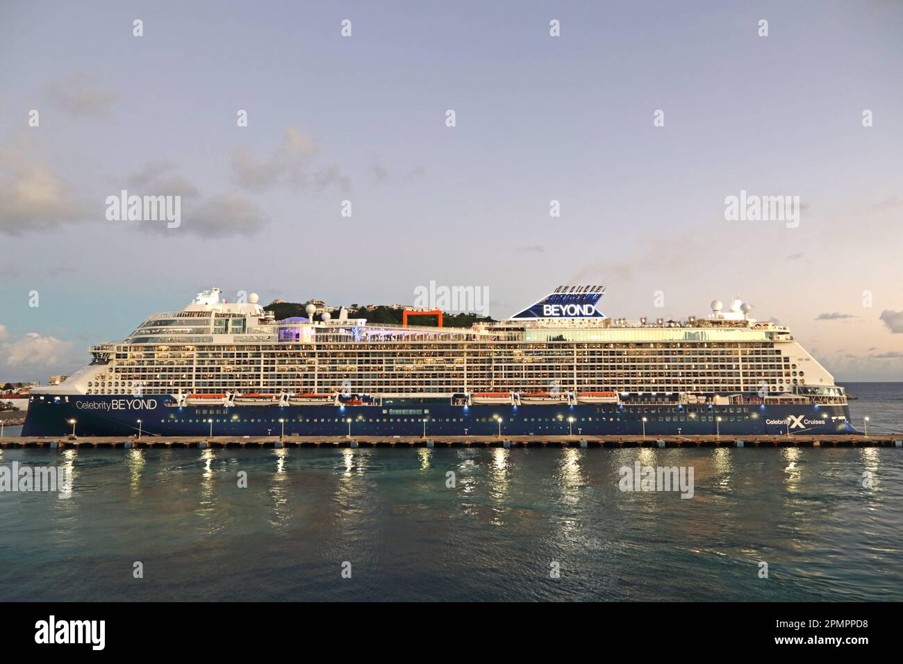 Celebrity Cruises ship Beyond moored in Philipsberg, St Maarten Stock Photo