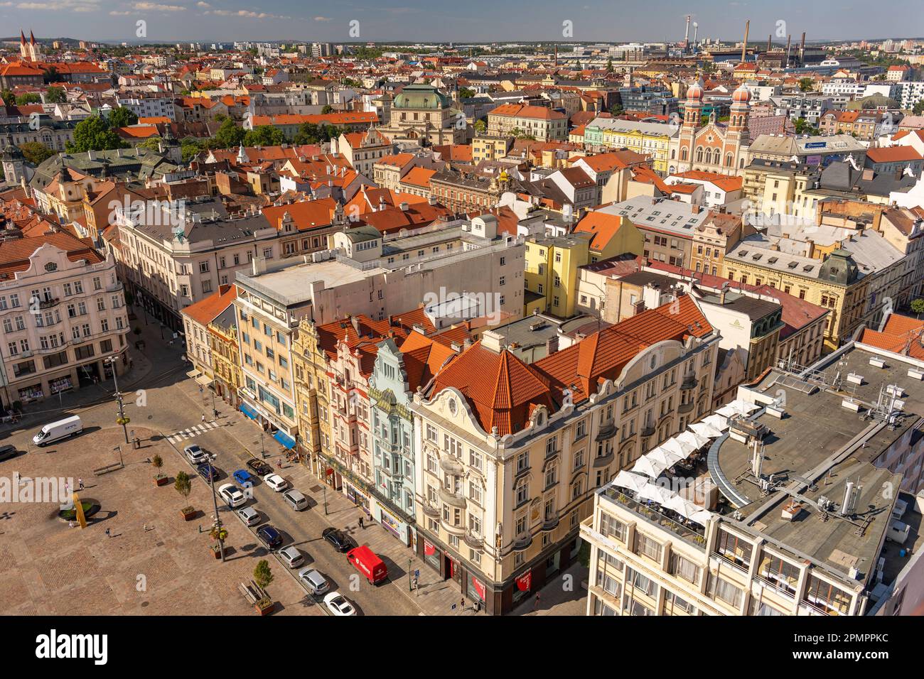 PILSEN, CZECH REPUBLIC, EUROPE Aerial of buildings on Main Square Pilsen. Namesti Republiky