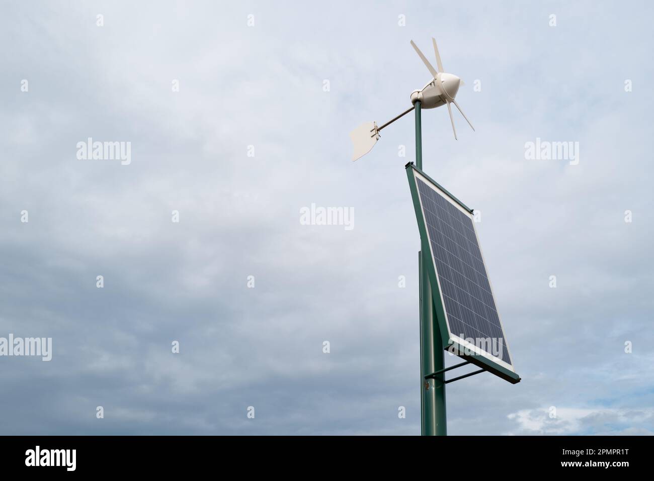 Newly installed wind turbine and solar panel used for electrical power ...