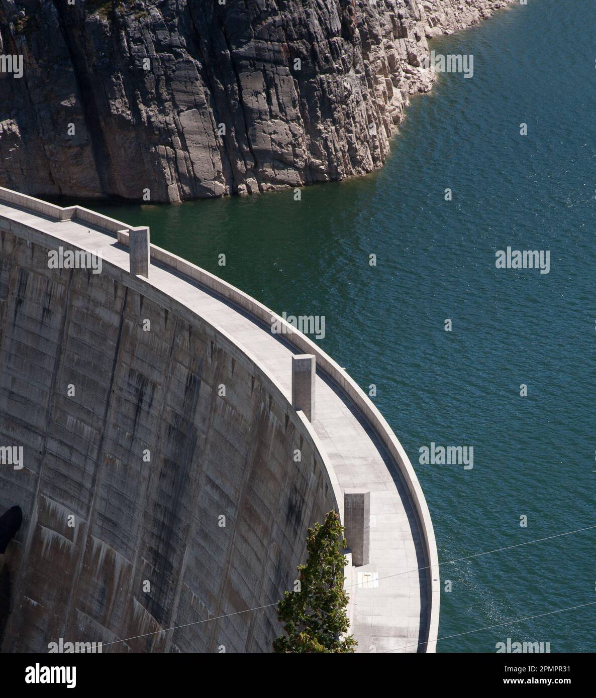 View of Gibson Dam from the hill above, Sun River Canyon, MT Stock
