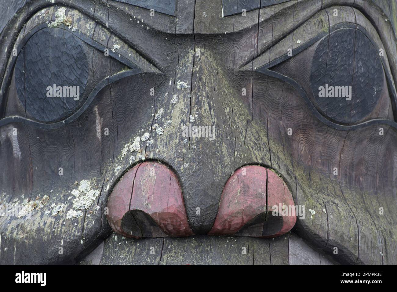 Close up of a totem pole; Petersburg, Alaska, United States of America ...