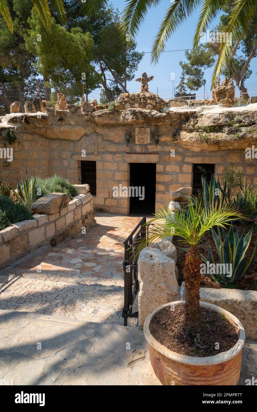 Entrance to the cave at Shepherds' Fields in Beit Sahour nearby Bethlehem, Israel Stock Photo