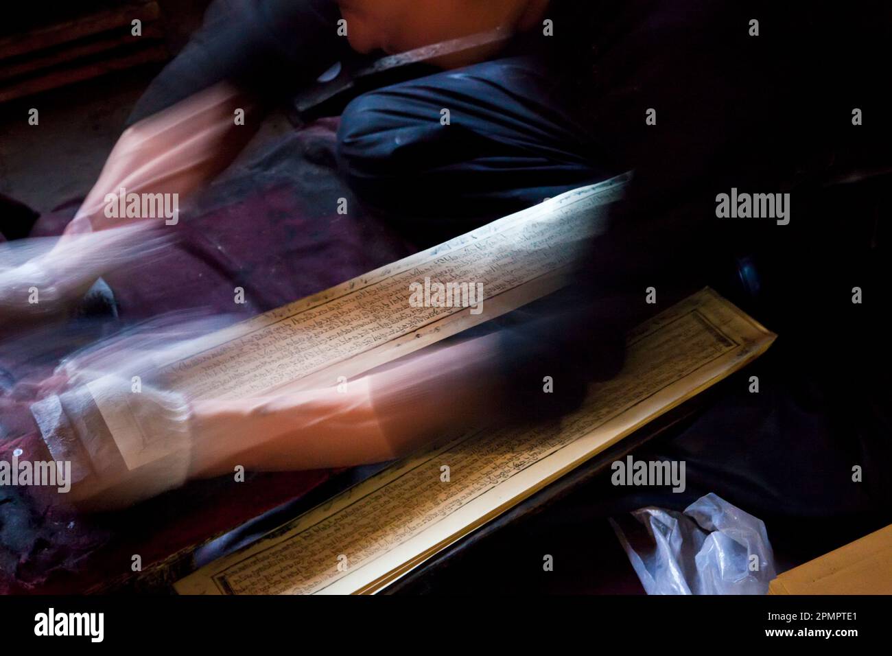 Printer working at Sera Monastery; Lhasa, Tibet Stock Photo