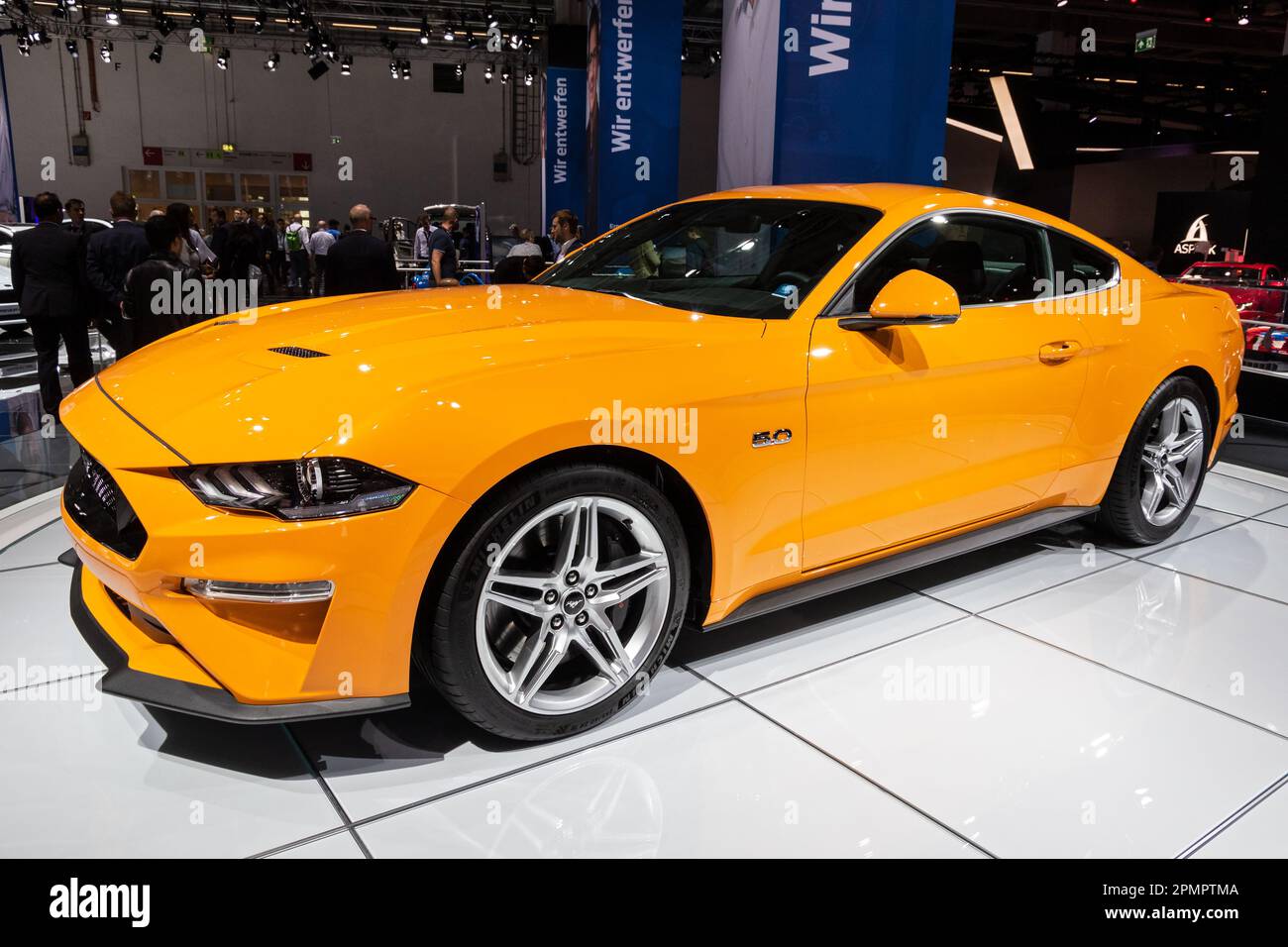 Ford Mustang GT sports car at the Frankfurt IAA Motor Show. Germany - September 12, 2017. Stock Photo
