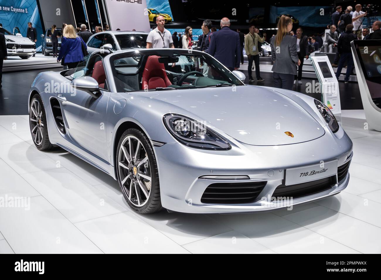 Porsche 718 Boxster sports car at the Frankfurt IAA Motor Show. Germany