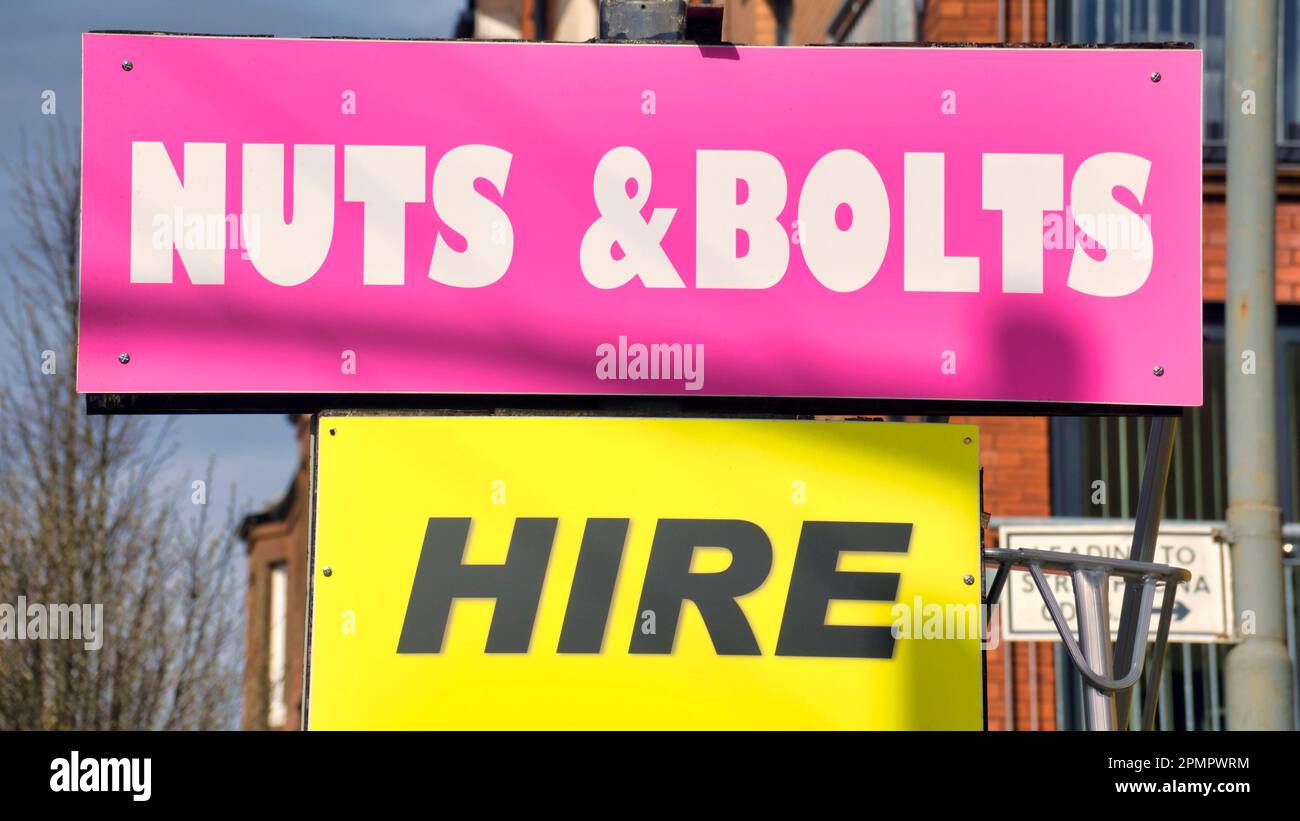 nuts and bolts hire sign Stock Photo