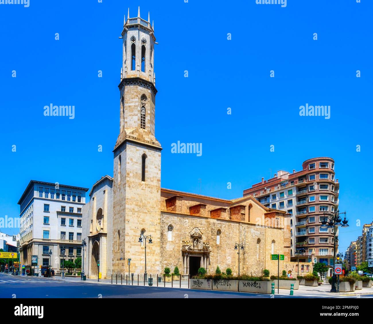 Valencia, Spain March 17, 2023 Tower and building exterior of