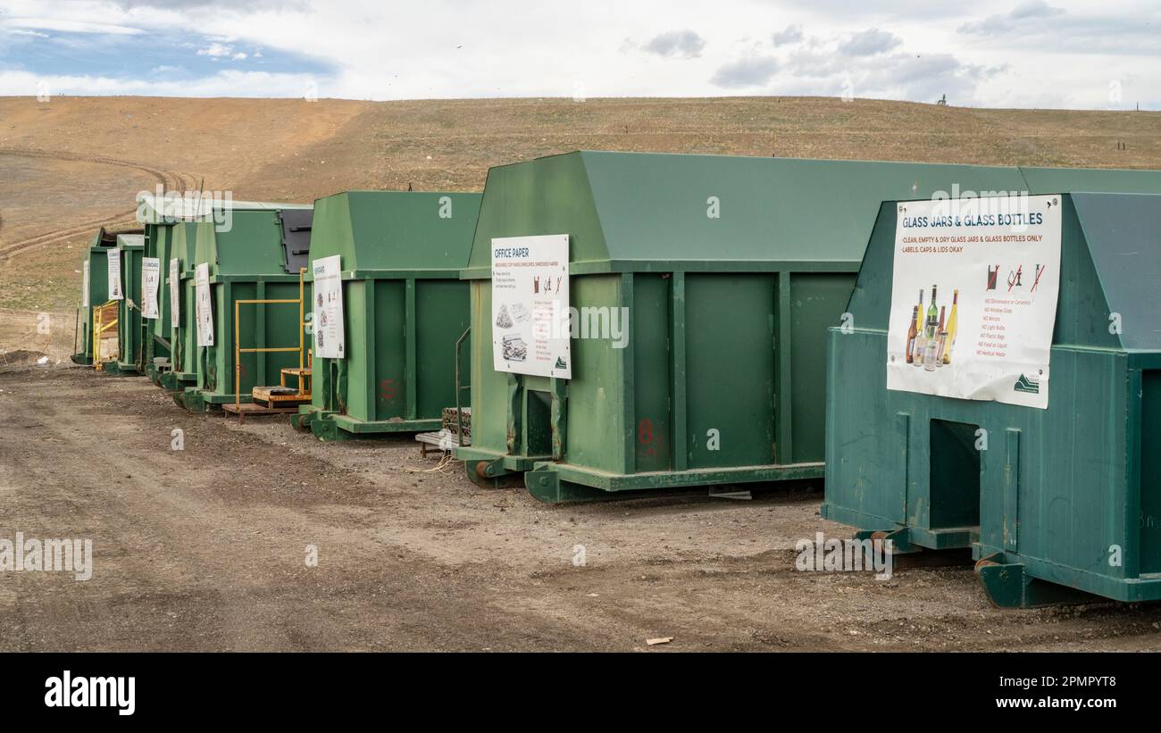 Fort Collins, CO, USA April 13, 2023 Recycling center a row of