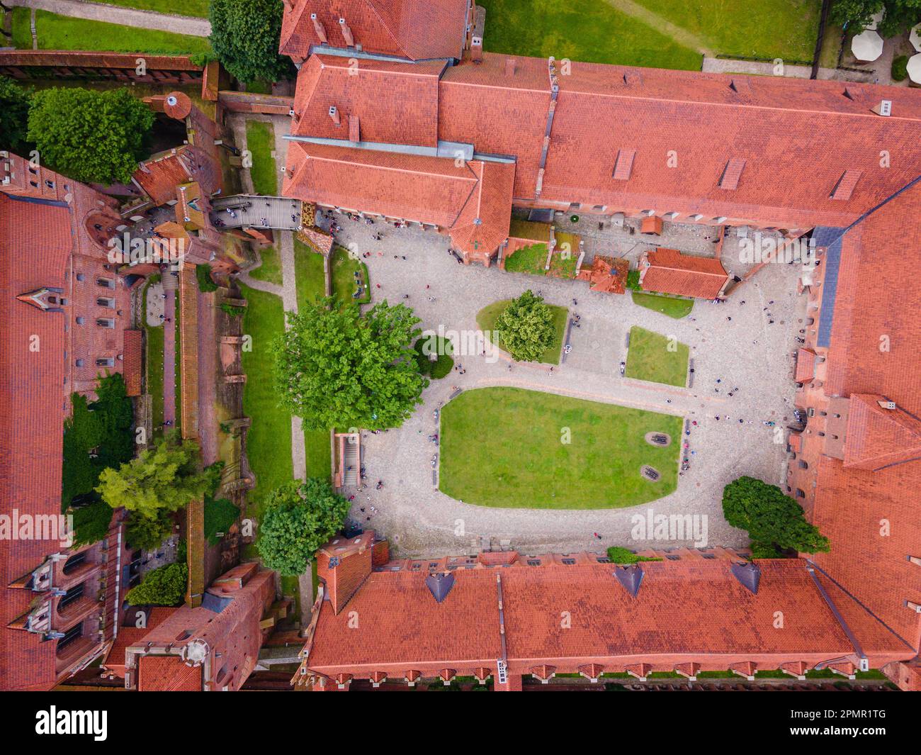 Aerial view of Malbork Teutonic order castle in Poland. It is the largest castle in the world measured by land area and a UNESCO World Heritage Site Stock Photo