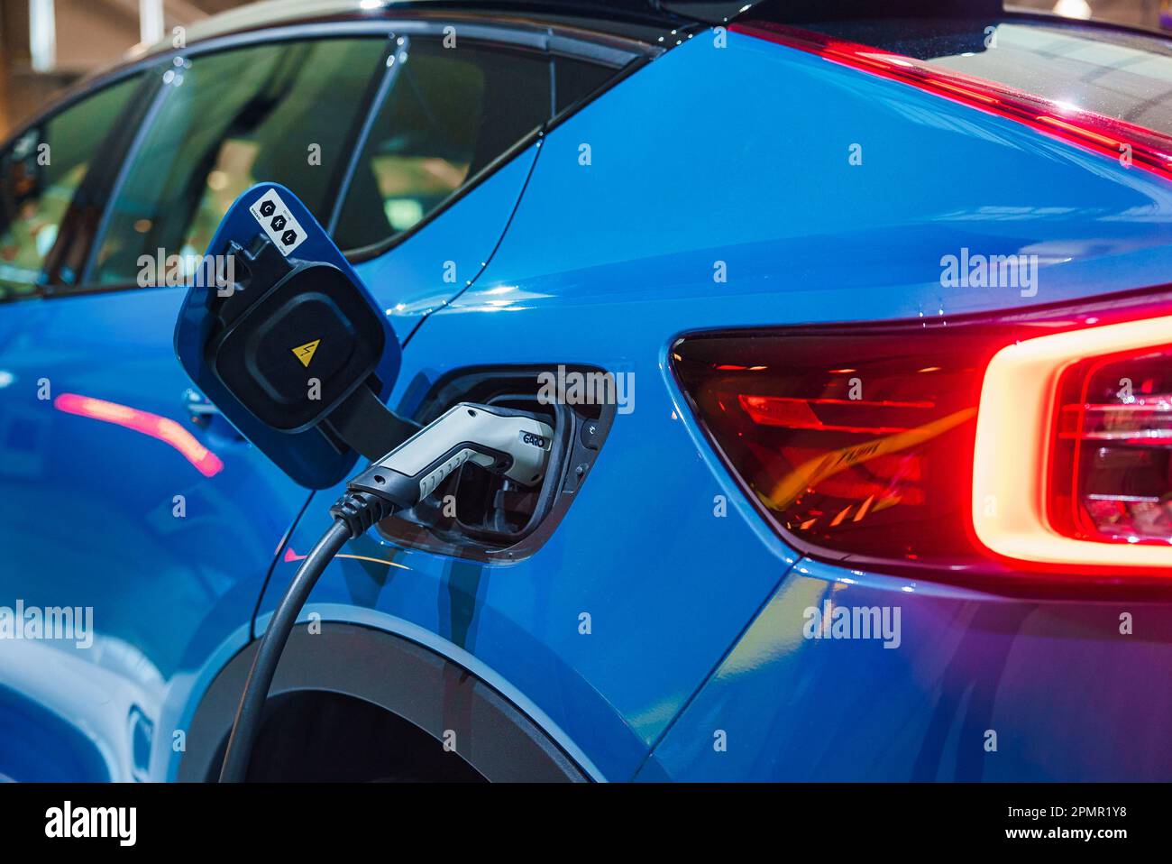View of Blue Recharge Volvo C40. Brand new electric car Stock Photo Alamy