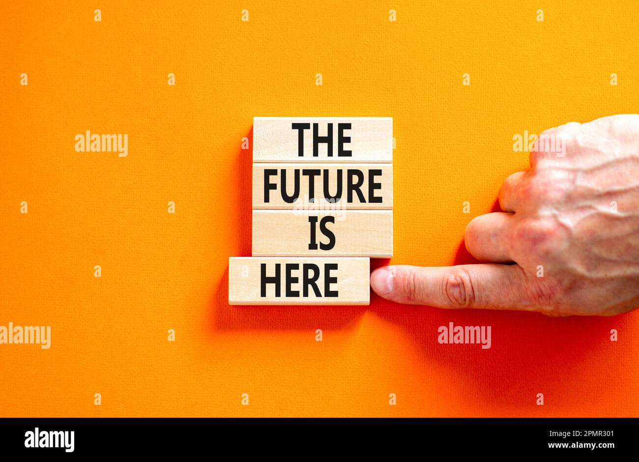 The future is here symbol. Concept words The future is here on wooden ...
