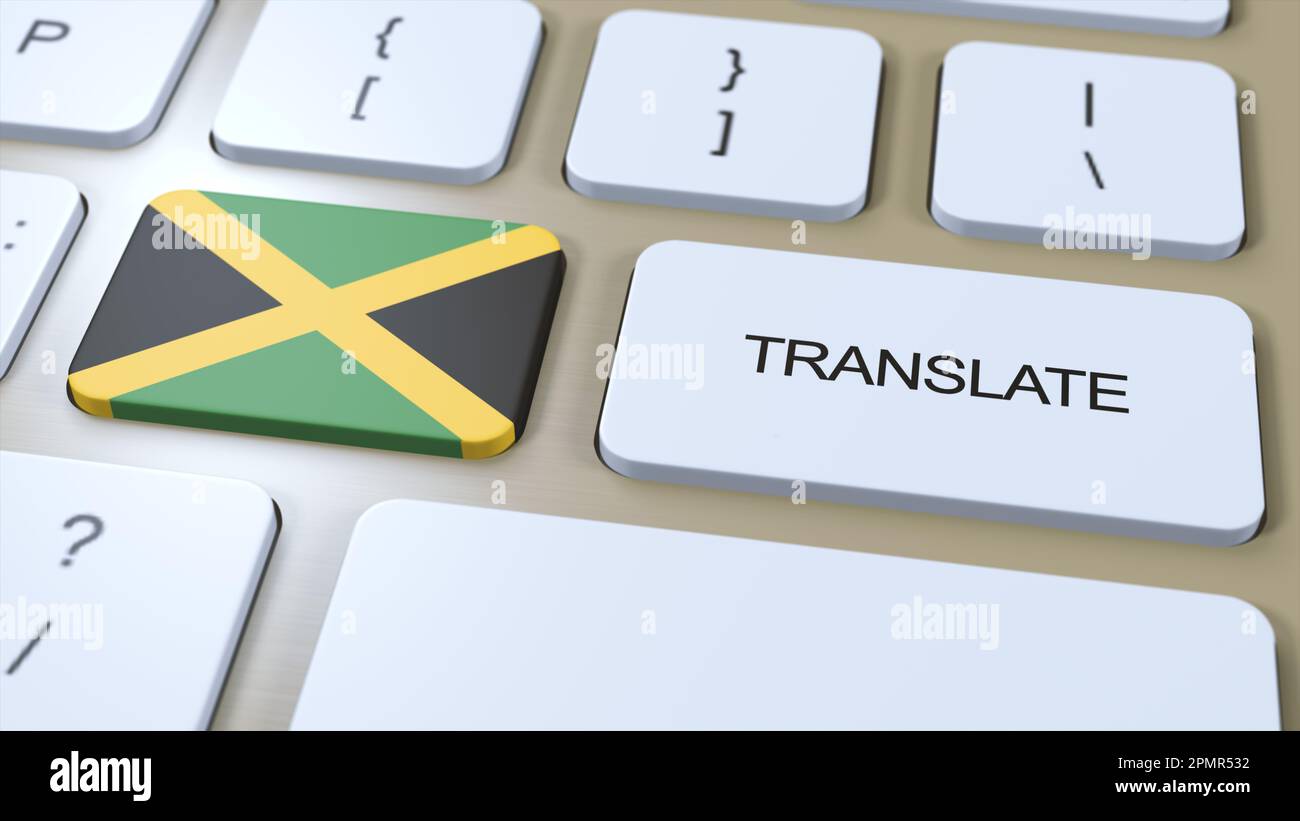 Translate Jamaican Language Concept. Translation of word. Button with
