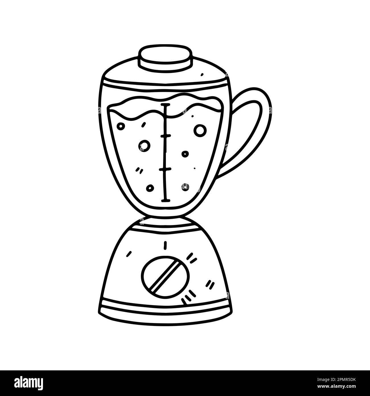 Blender for smoothies in hand drawn doodle style. Vector illustration isolated on white. Coloring page. Stock Vector