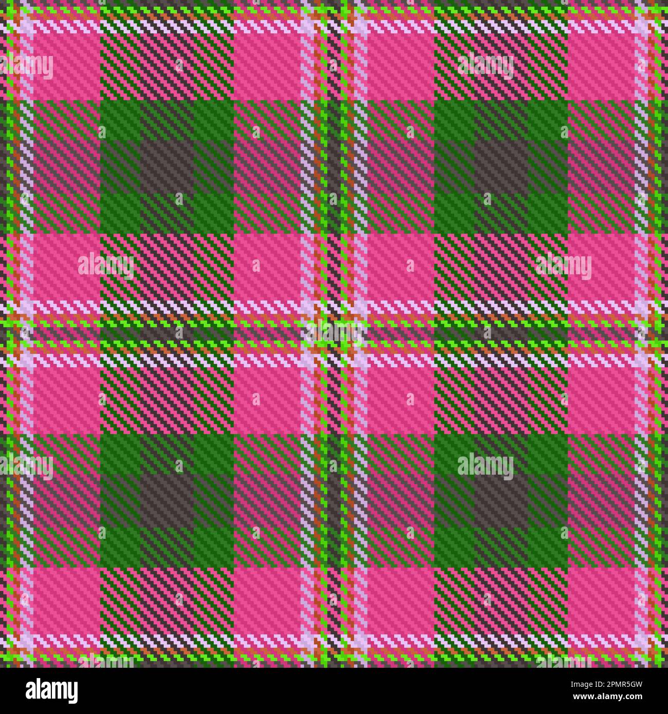 Plaid textile vector. Check pattern seamless. Tartan fabric background texture in green and red colors. Stock Vector