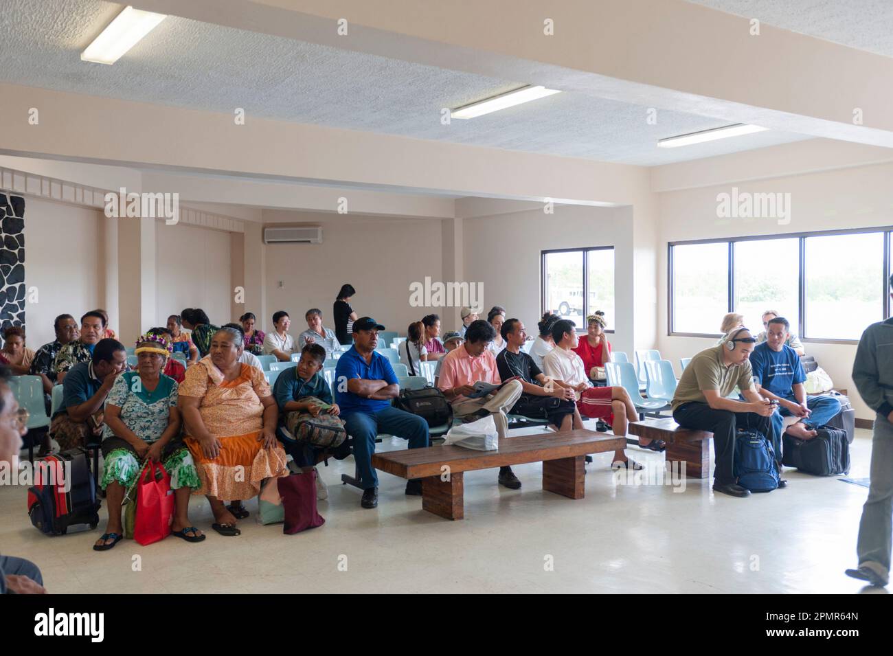 Passengers wait at Pohnpei International Airport for the 'Island Hopper' flight, July 2009. Stock Photo