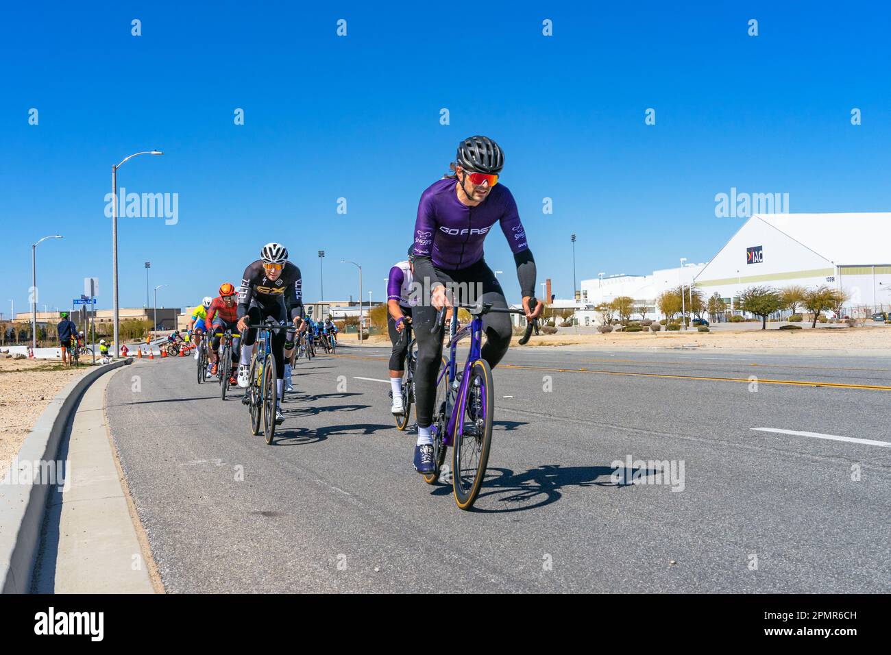 Victorville, CA, USA – March 25, 2023: Men’s cycling road race in the Majestic Cycling event at Southern California Logistics Airport in Victorville, Stock Photo