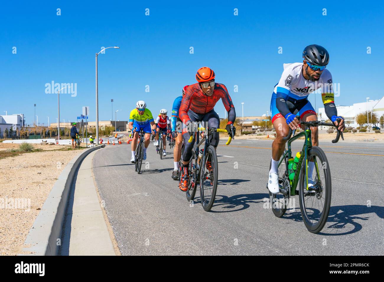 Victorville, CA, USA – March 25, 2023: Men’s cycling road race in the Majestic Cycling event at Southern California Logistics Airport in Victorville, Stock Photo