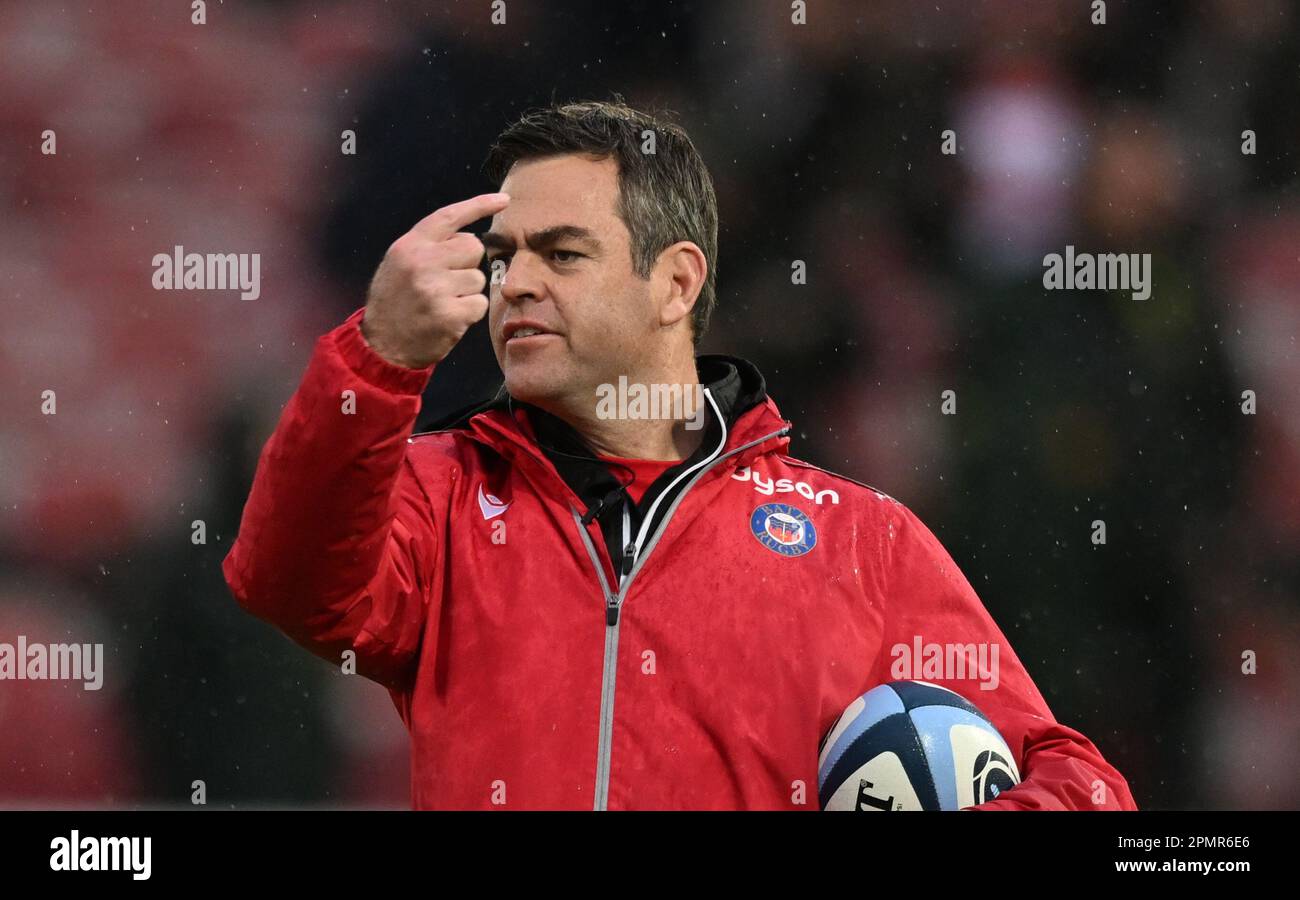 Kingsholm Stadium, Gloucester, Gloucestershire, UK. 14th Apr, 2023. Gallagher Premiership Rugby, Gloucester versus Bath; Johann van Graan Head of Rugby for Bath gestures Credit: Action Plus Sports/Alamy Live News Stock Photo