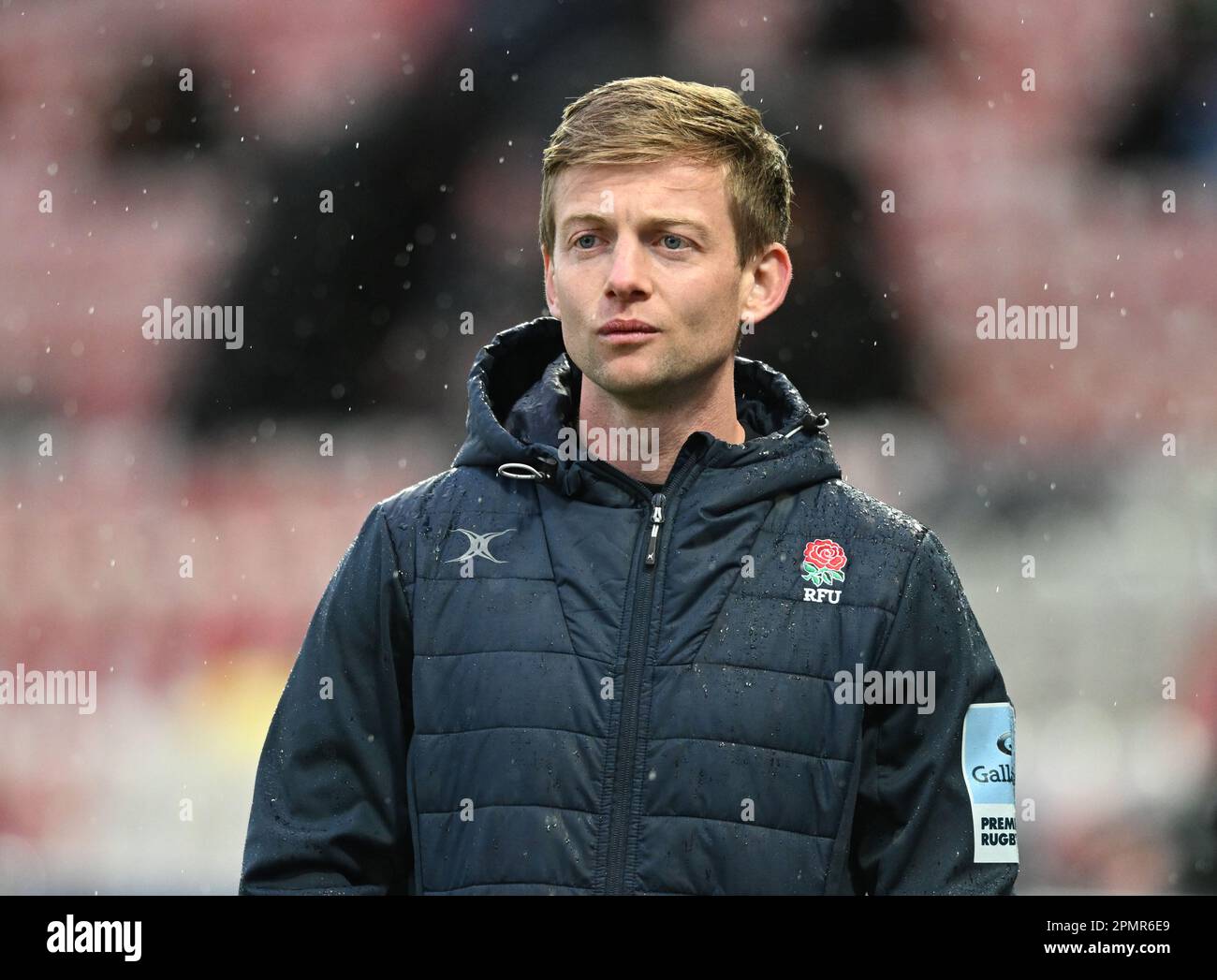 Kingsholm Stadium, Gloucester, Gloucestershire, UK. 14th Apr, 2023. Gallagher Premiership Rugby, Gloucester versus Bath; Referee Christophe Ridley before kick off Credit: Action Plus Sports/Alamy Live News Stock Photo